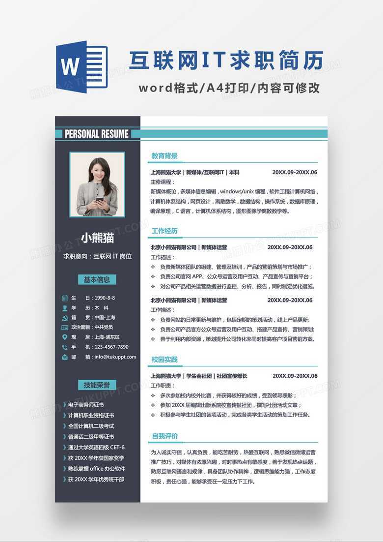 极简风互联网IT求职简历个人简历简历word简历