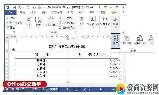 Word如何给表格中数据排序 表格中数据排序的方法