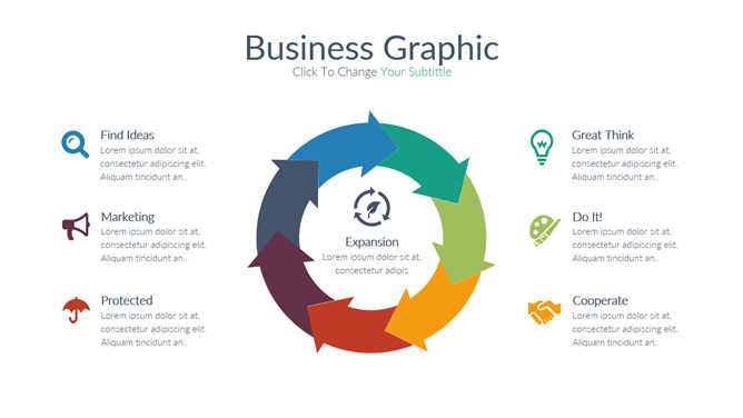 六项箭头循环关系PPT图表