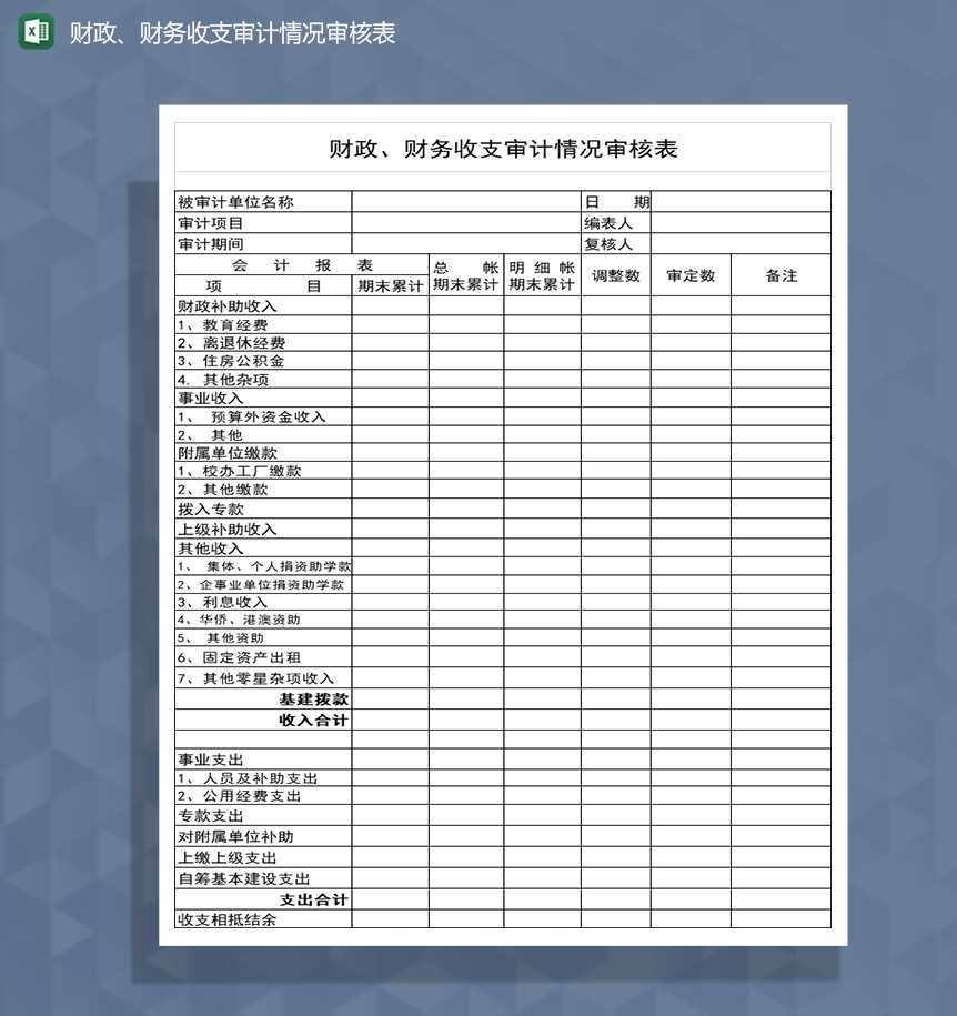 财政财务收支审计情况审核表Excel模板