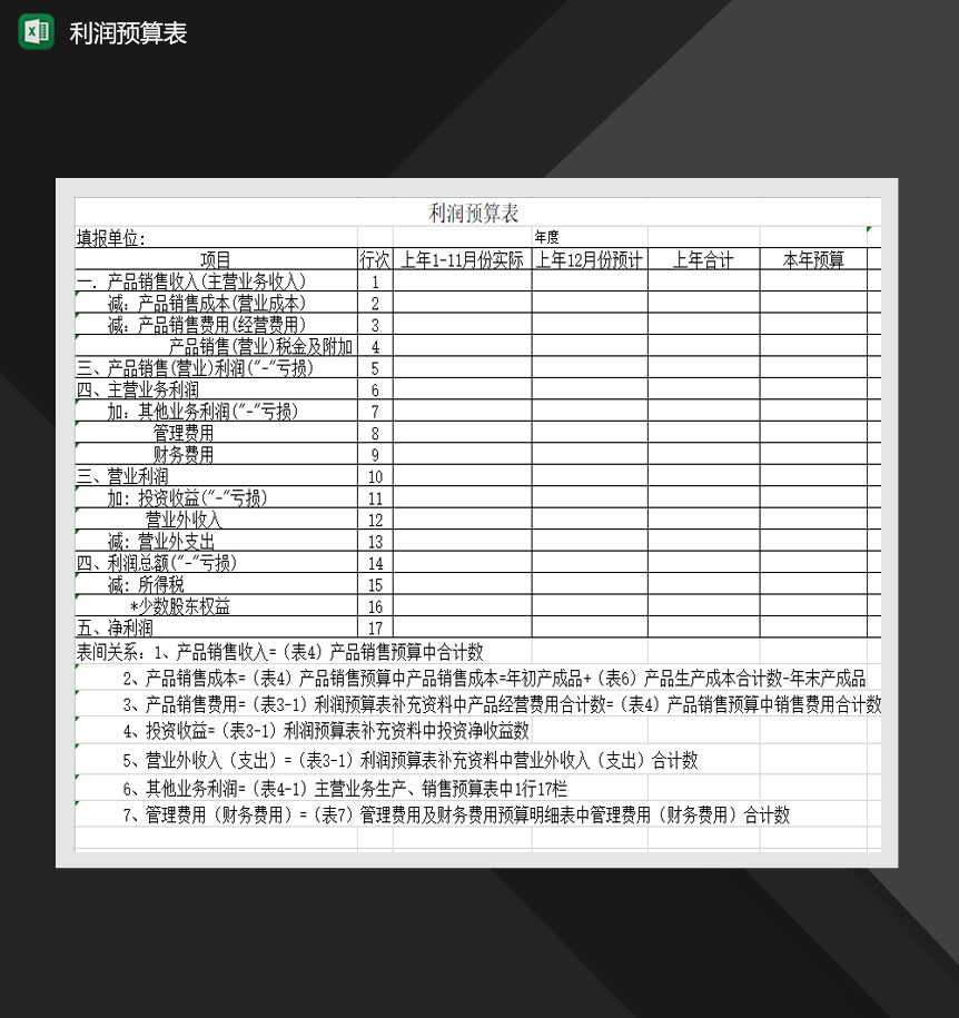 产品销售预算报表明细Excel模板