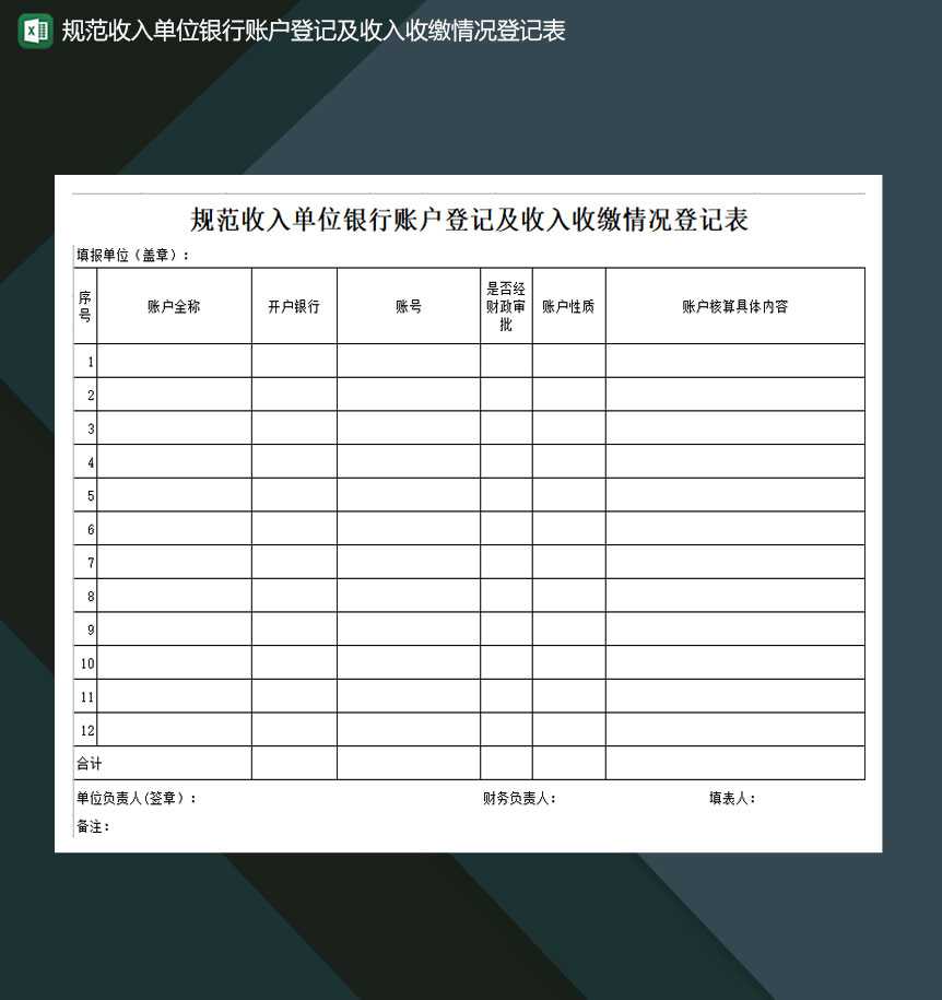 规范收入单位银行账户登记及收入收缴情况登记表Excel模板