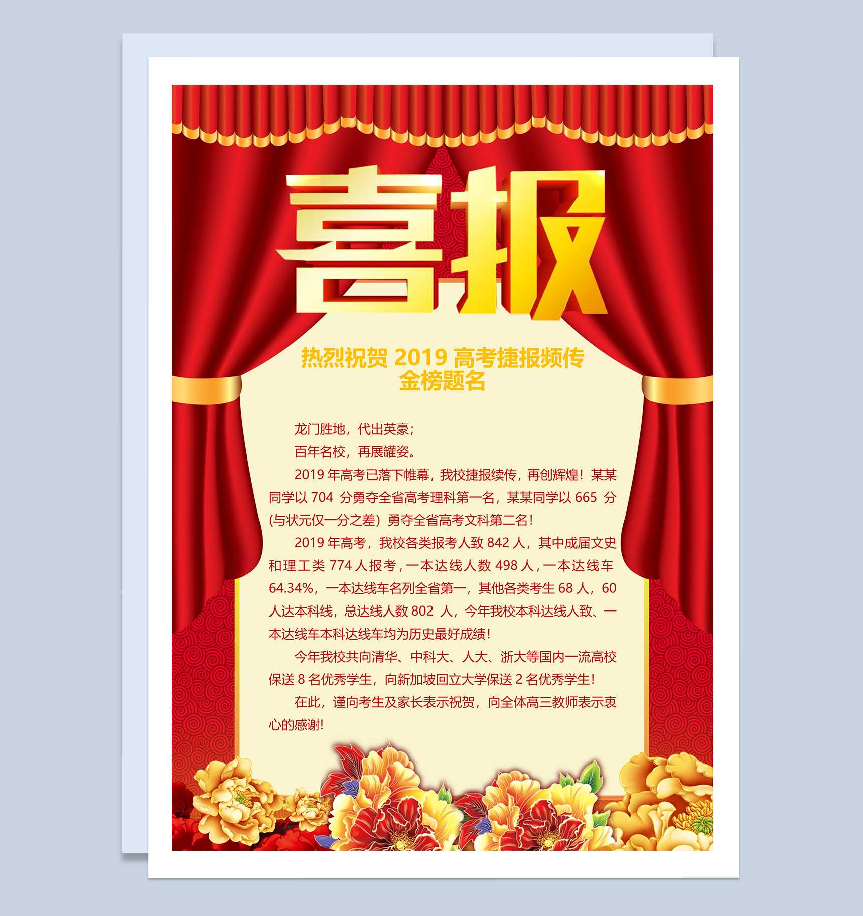 高考成绩通知祝贺喜报Word模板