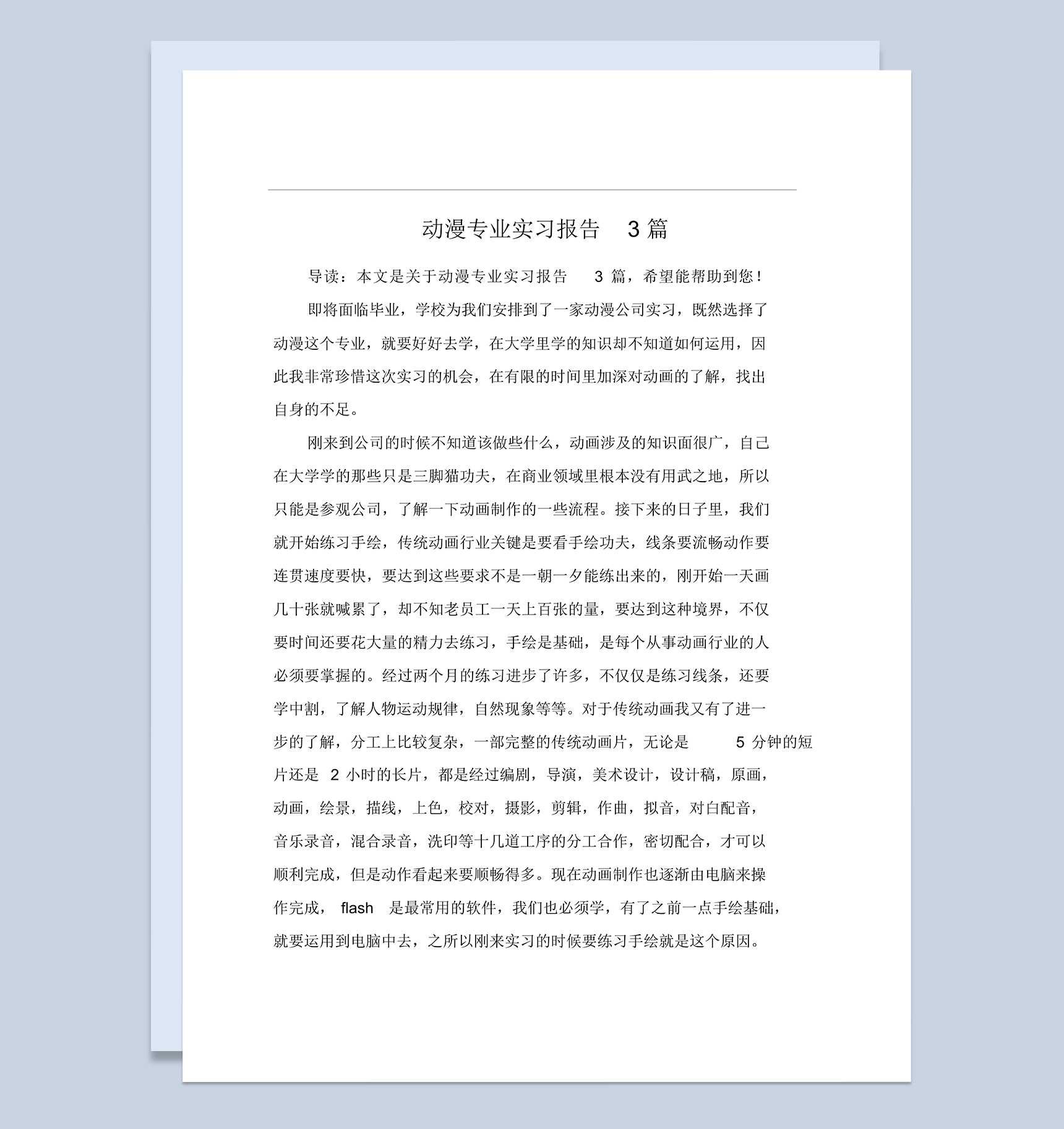 白色实用经典风格动漫专业实习报告Word模板