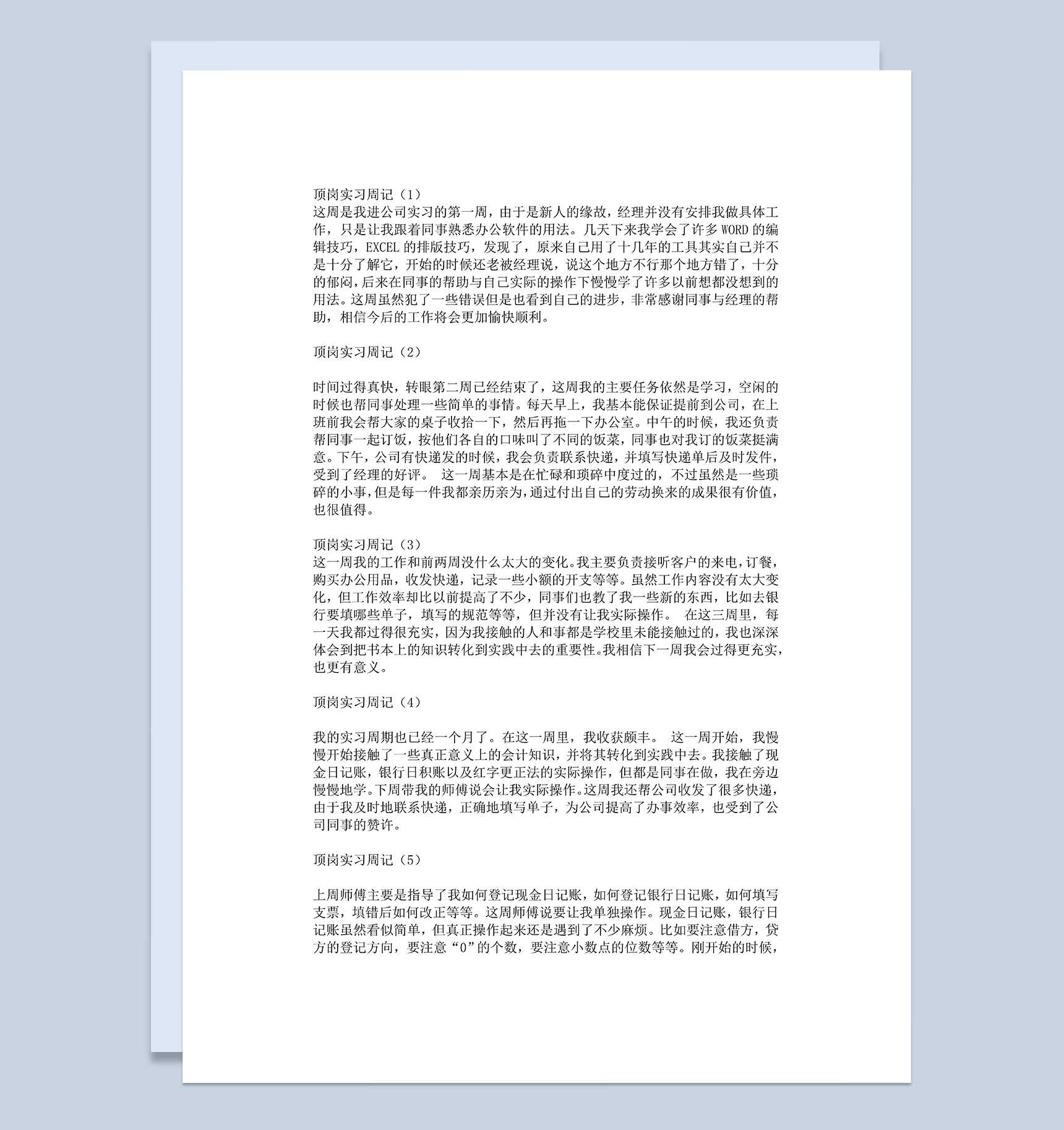会计实习日记会计实习周记会计专业实习日记范本Word模板