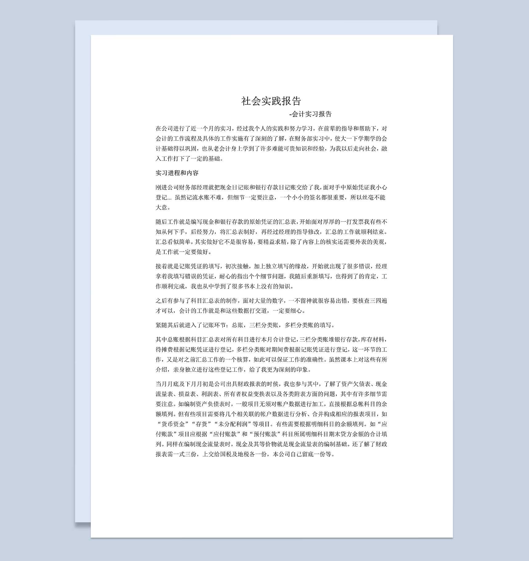 会计专业社会实践报告会计顶岗实习报告范本Word模板