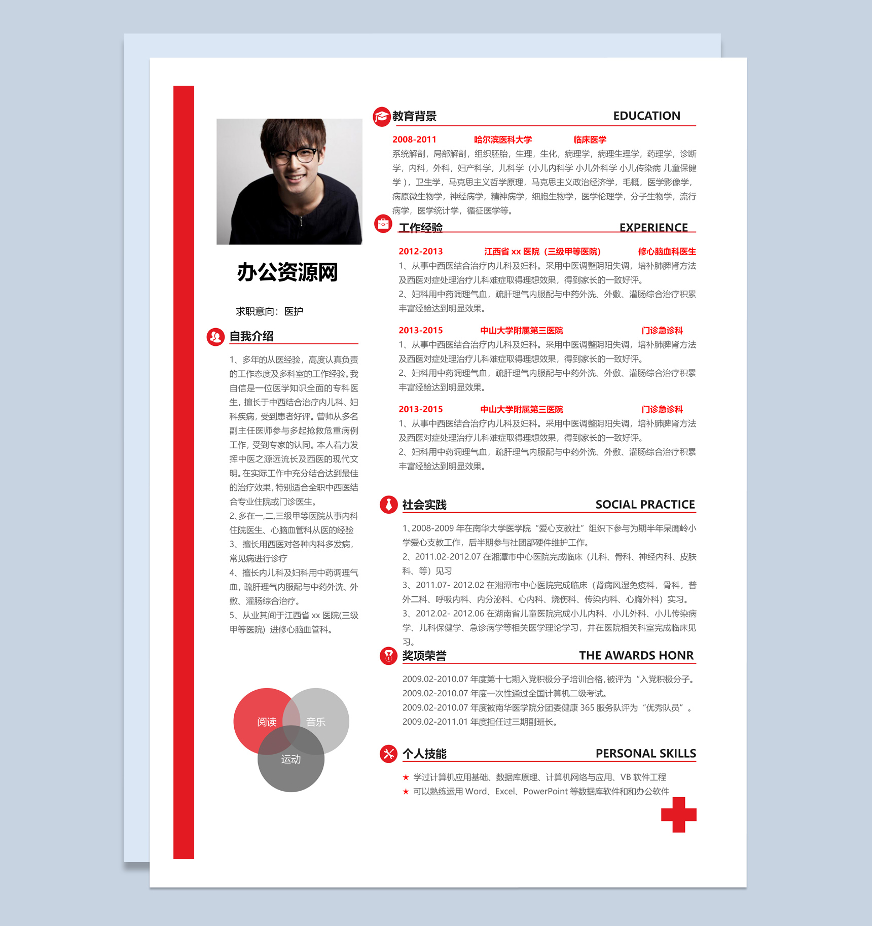 深色大气医护专业个人简历套装Word模板