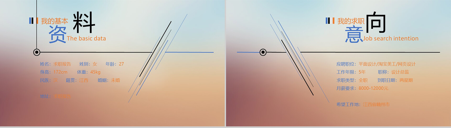 欧美淡蓝色求职报告自我介绍PPT模板-7