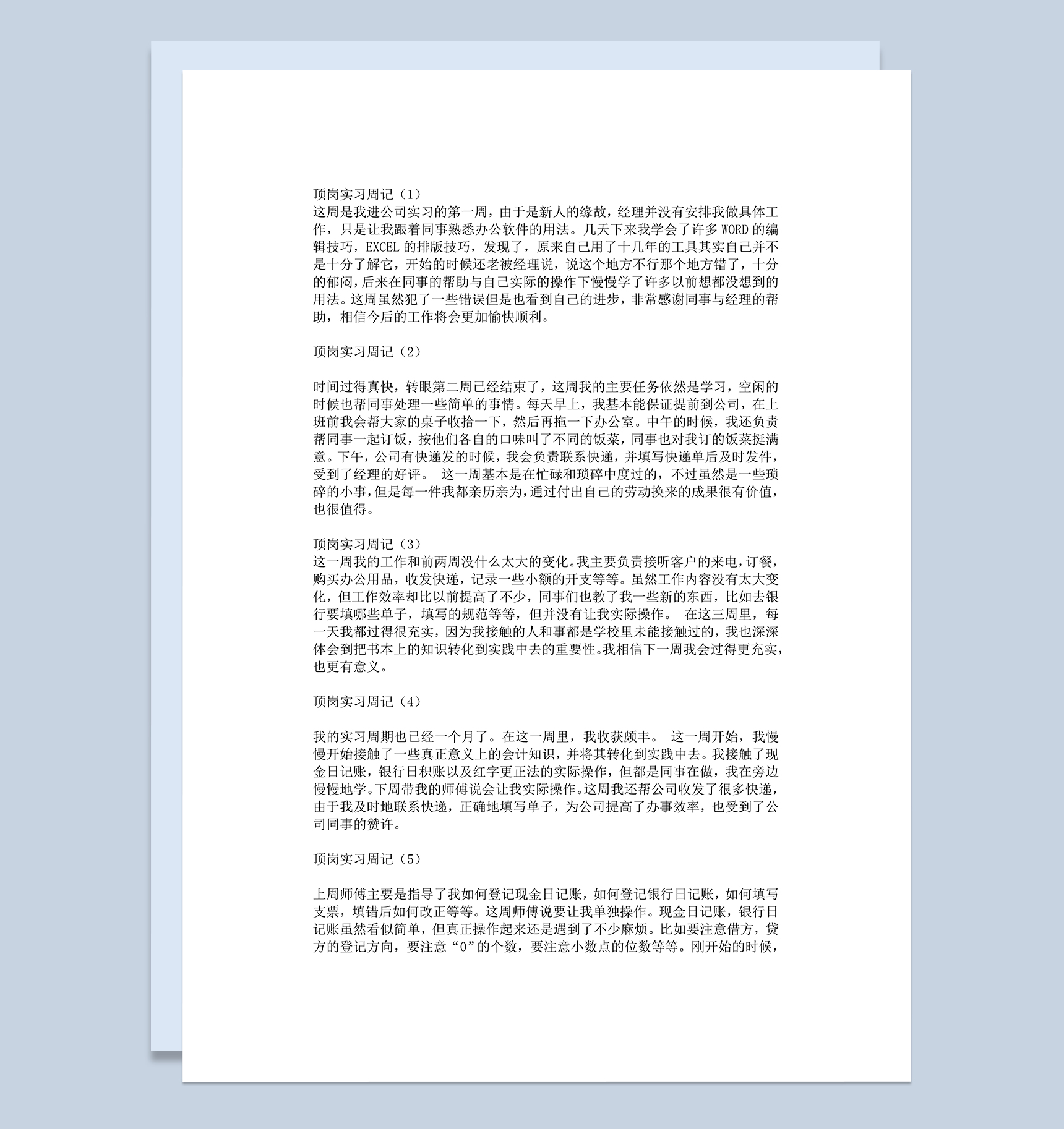 会计实习日记会计实习周记会计专业实习日记范本Word模板