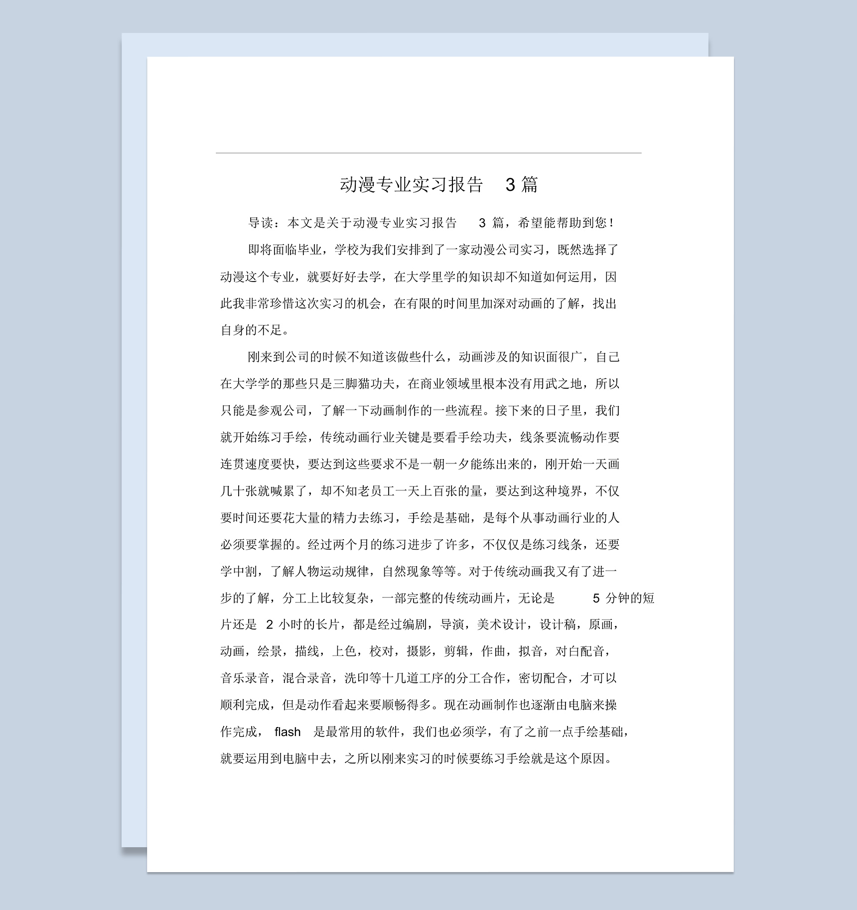 白色实用经典风格动漫专业实习报告Word模板