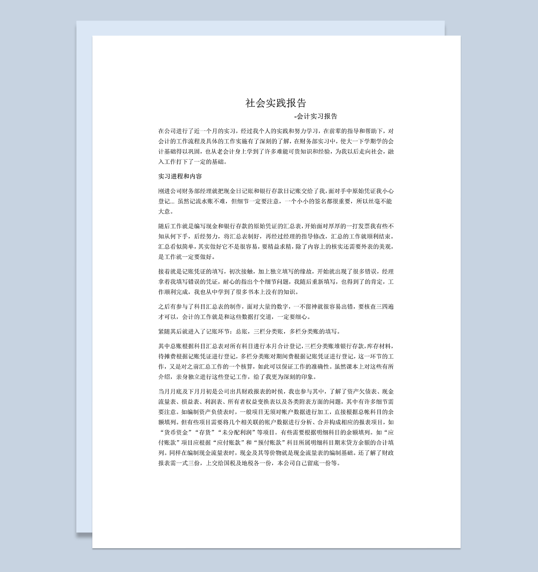 会计专业社会实践报告会计顶岗实习报告范本Word模板