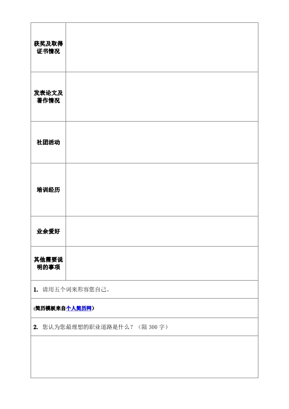 2021应届毕业生招聘标准个人简历表格电子版