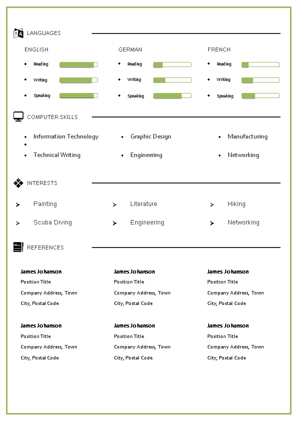 绿色设计师英文简历模板word电子版可修改