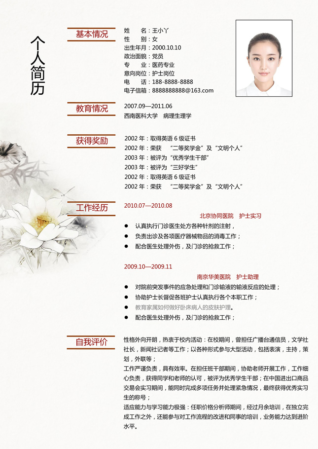 适合护士类简历模板,医疗,医护,护士