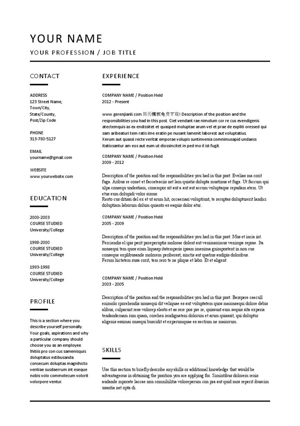 应聘英文简历模板doc格式