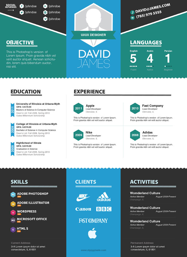 炫酷应届生简历psd模板