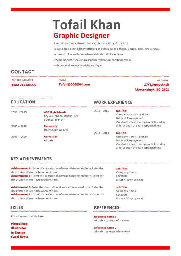 大学生英文简历模板word下载