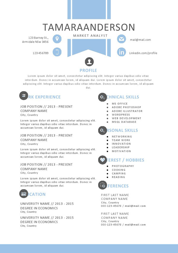 特色素净英文简历免费模板word